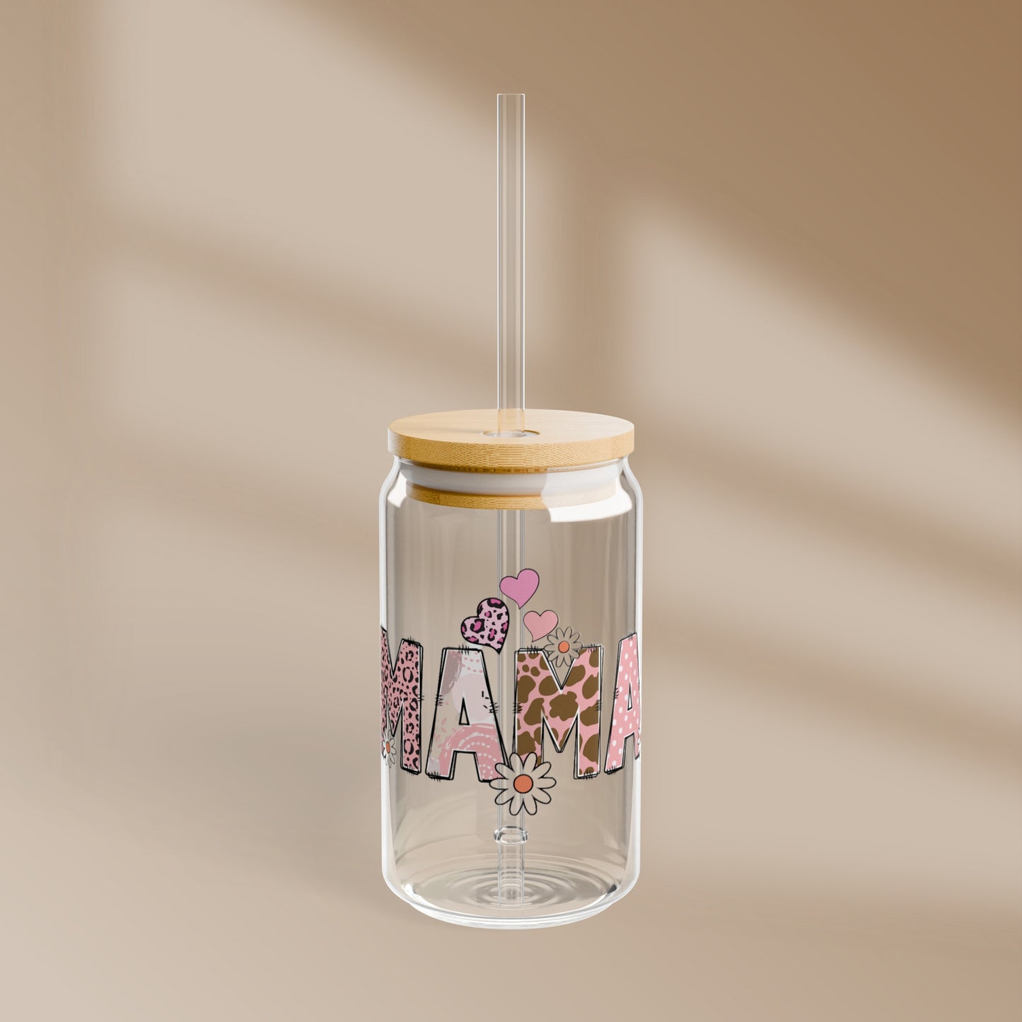 MAMA: Sparkle and Sip: 16oz Sipper Glass - Durable, Stylish, and BPA Free! Printify