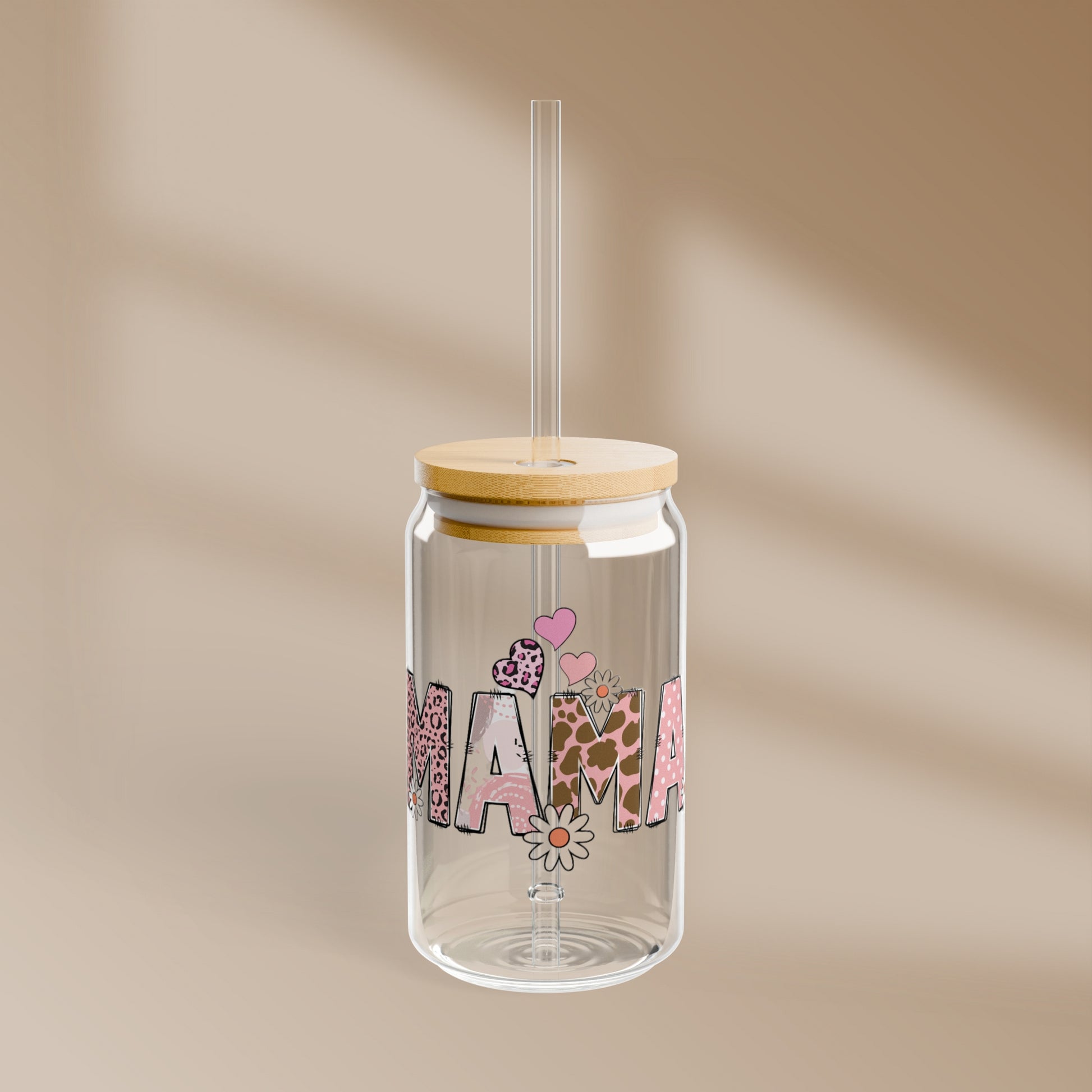 MAMA: Sparkle and Sip: 16oz Sipper Glass - Durable, Stylish, and BPA Free! Printify