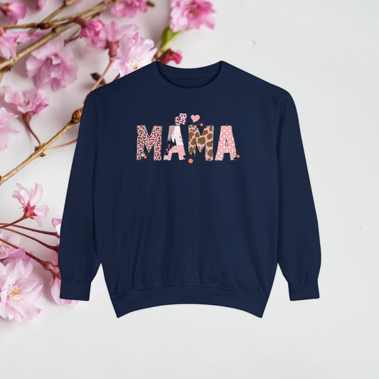 🌸Mama Leopard Print Sweatshirt – Unisex Garment-Dyed Crewneck