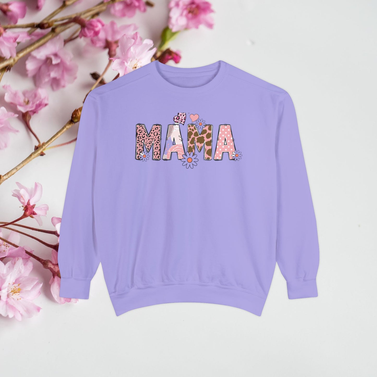 🌸Mama Leopard Print Sweatshirt – Unisex Garment-Dyed Crewneck