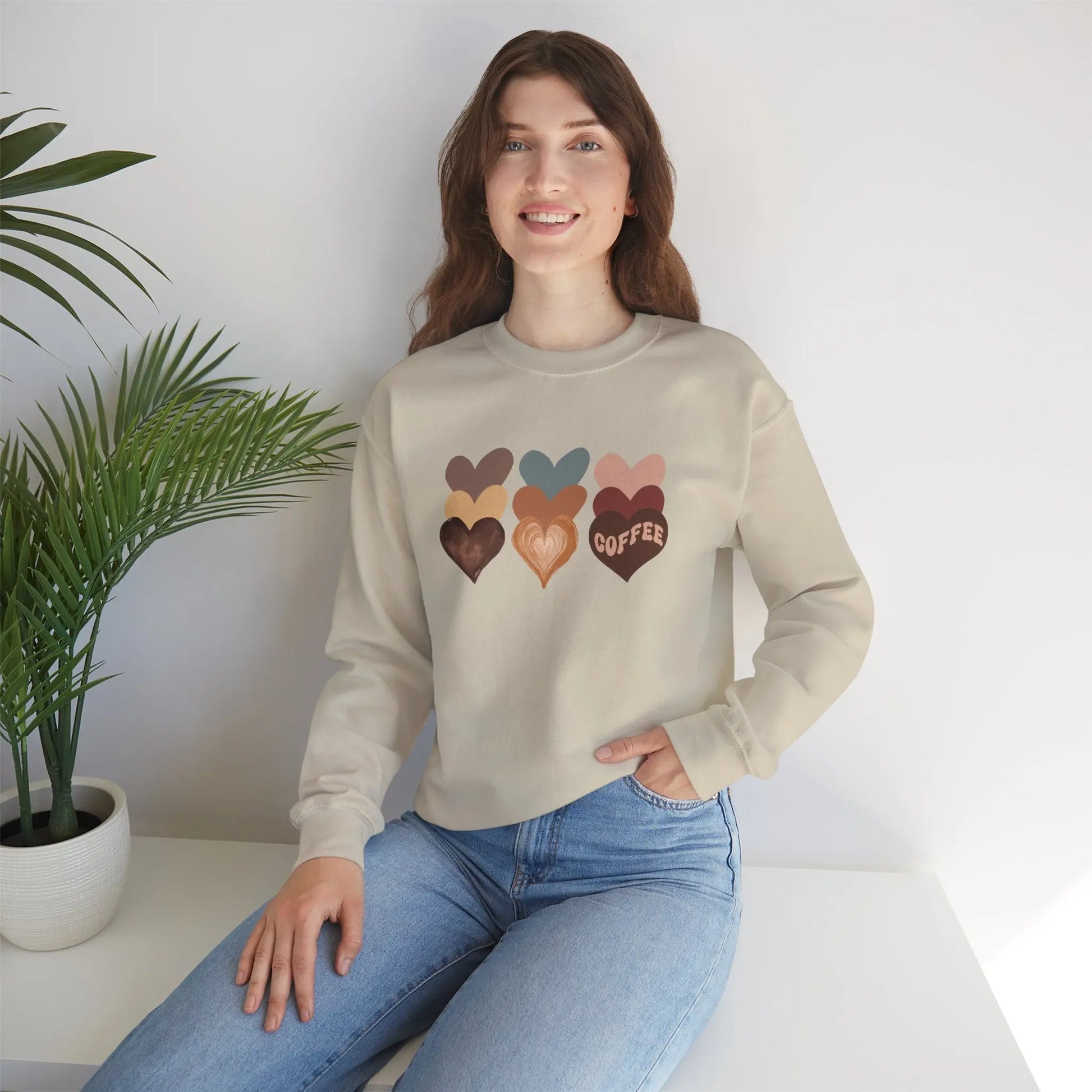 Cozy Coffee Hearts: Unisex Sweatshirt for Warmhearted Glammas☕ Printify