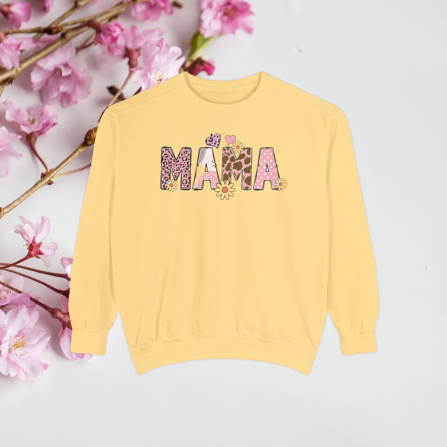 🌸Mama Leopard Print Sweatshirt – Unisex Garment-Dyed Crewneck