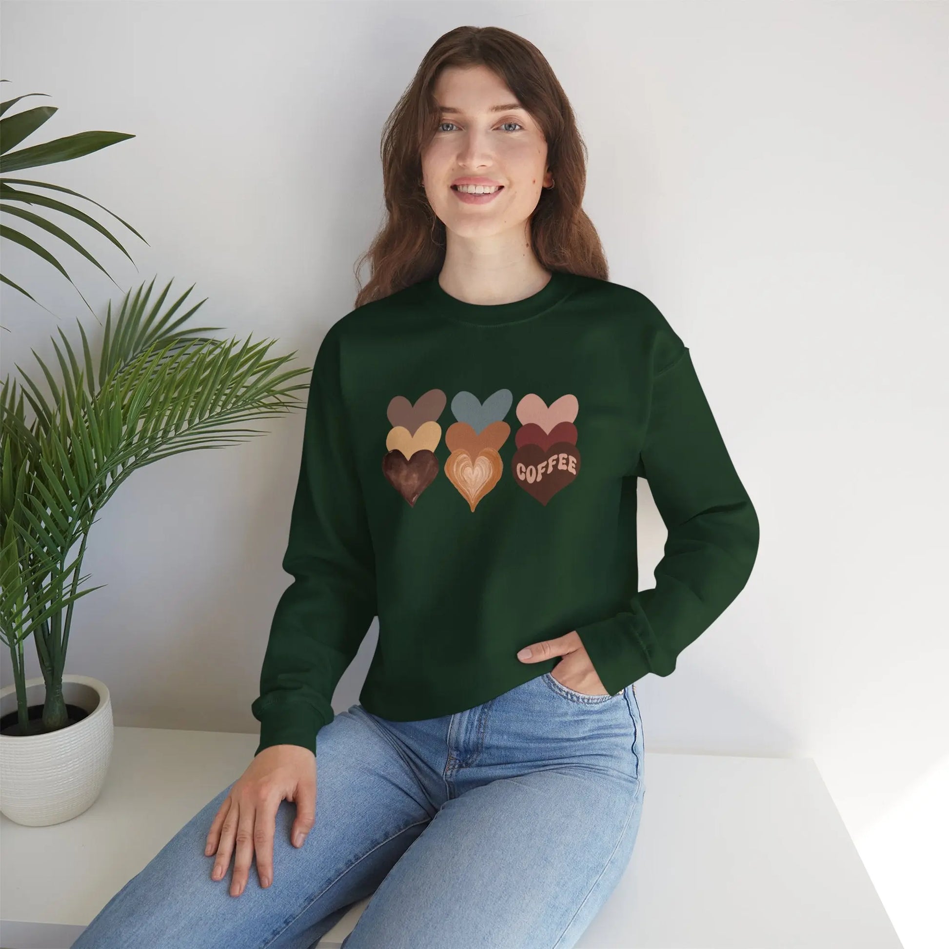 Cozy Coffee Hearts: Unisex Sweatshirt for Warmhearted Glammas☕ Printify