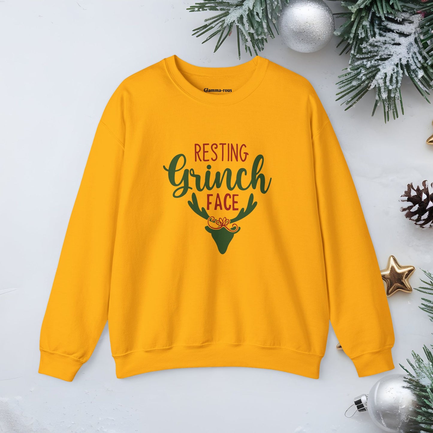 Resting Grinch Face - Crewneck Sweatshirt – Cozy Funny Holiday Comfort for All Glammas!