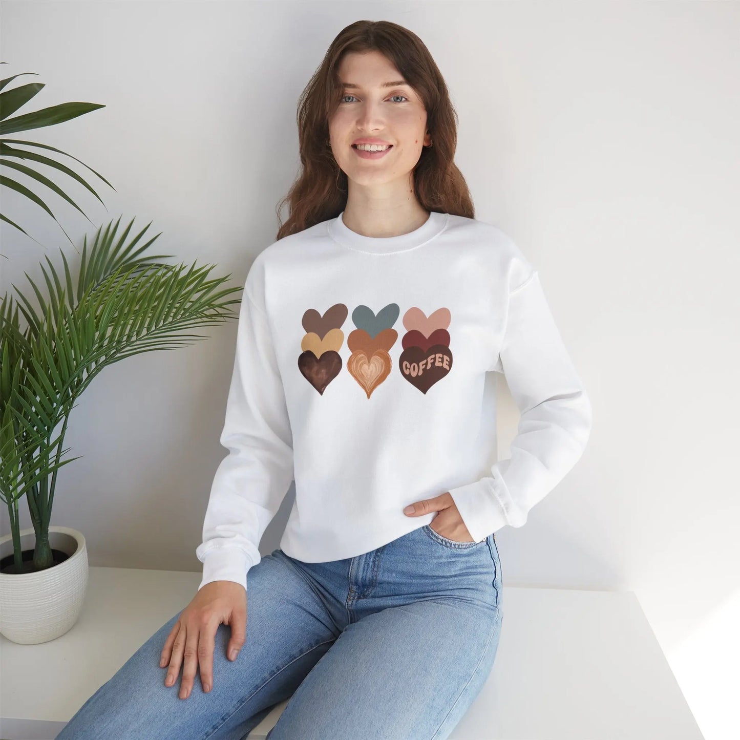 Cozy Coffee Hearts: Unisex Sweatshirt for Warmhearted Glammas☕ Printify