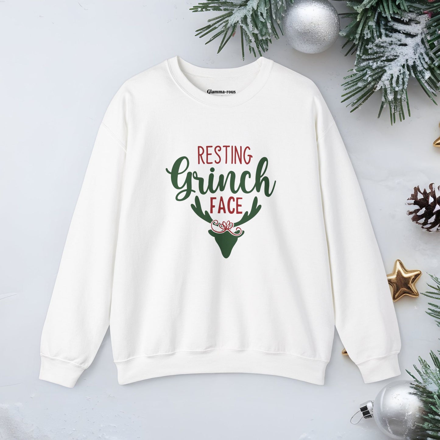 Resting Grinch Face - Crewneck Sweatshirt – Cozy Funny Holiday Comfort for All Glammas!