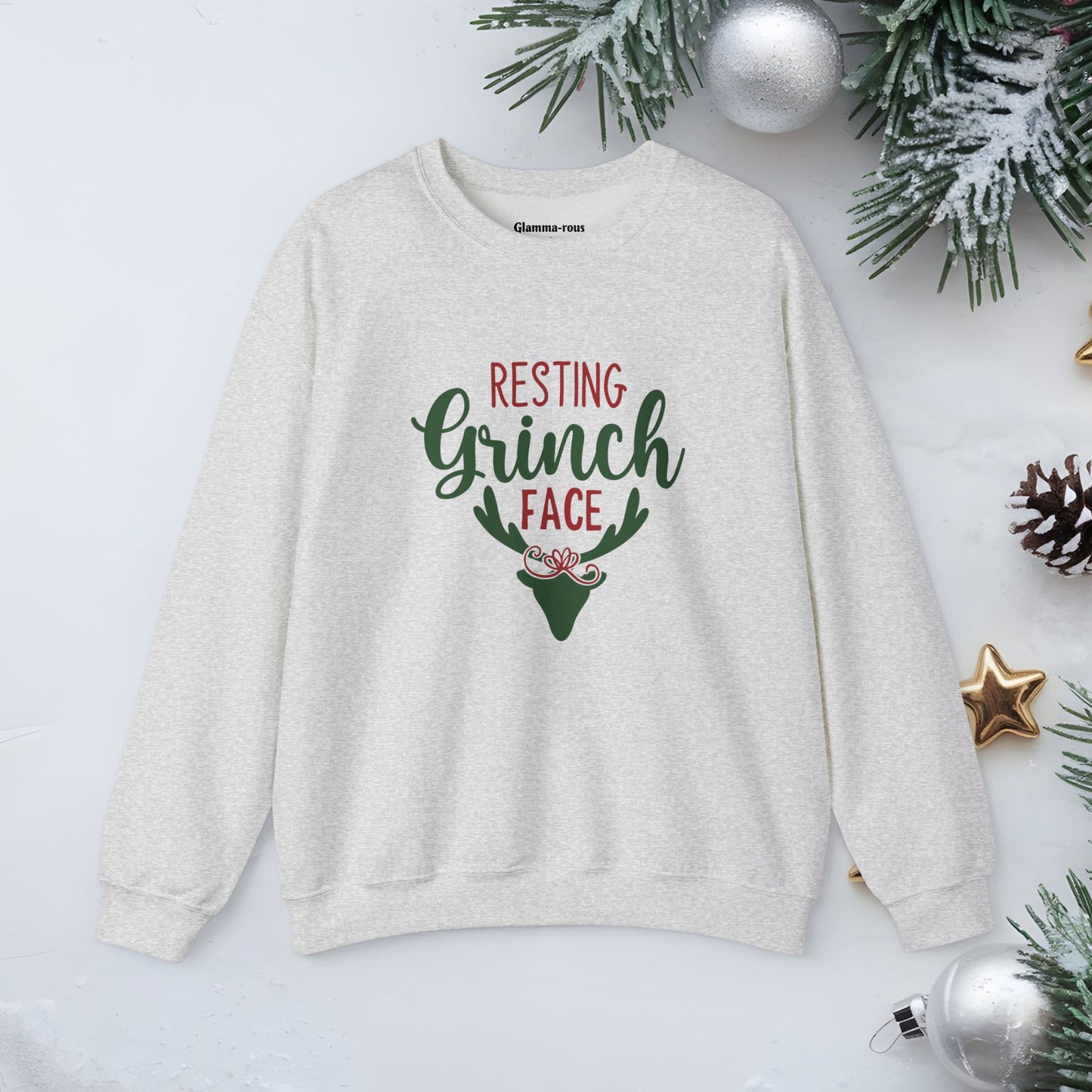 Resting Grinch Face - Crewneck Sweatshirt – Cozy Funny Holiday Comfort for All Glammas!