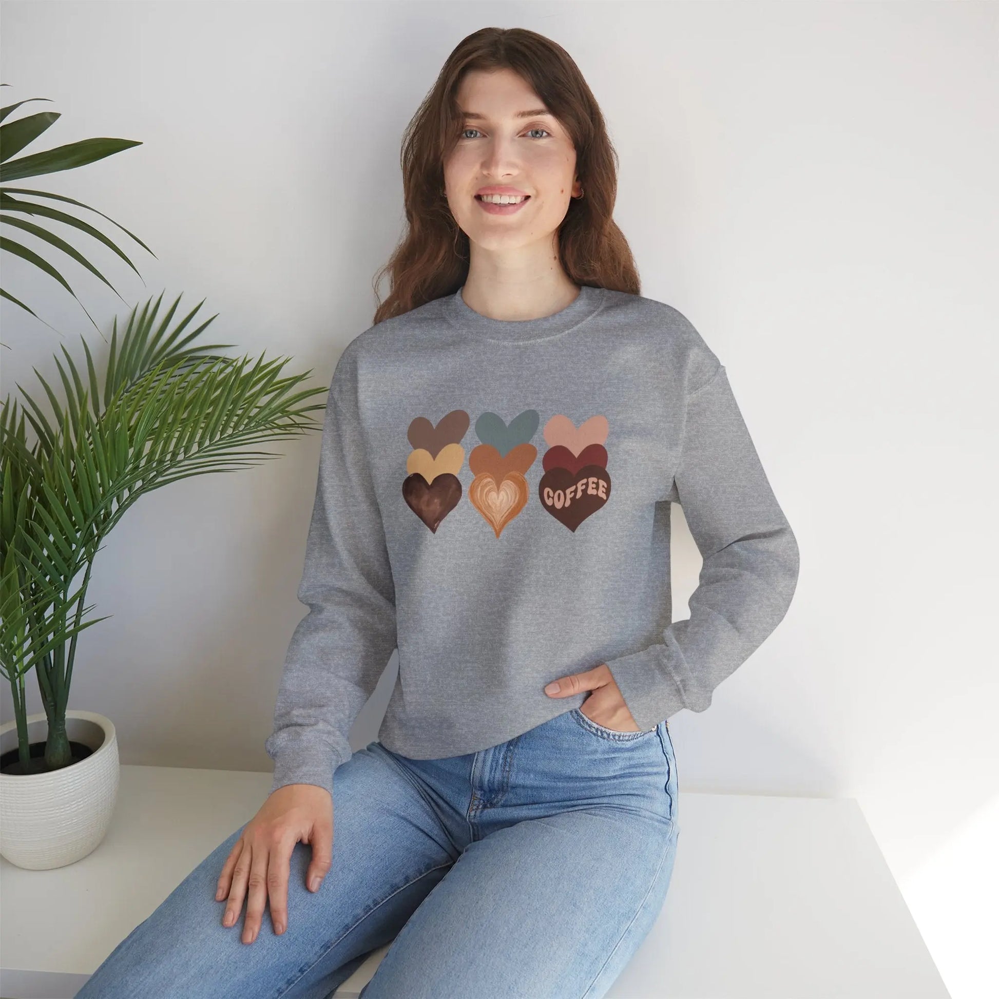 Cozy Coffee Hearts: Unisex Sweatshirt for Warmhearted Glammas☕ Printify