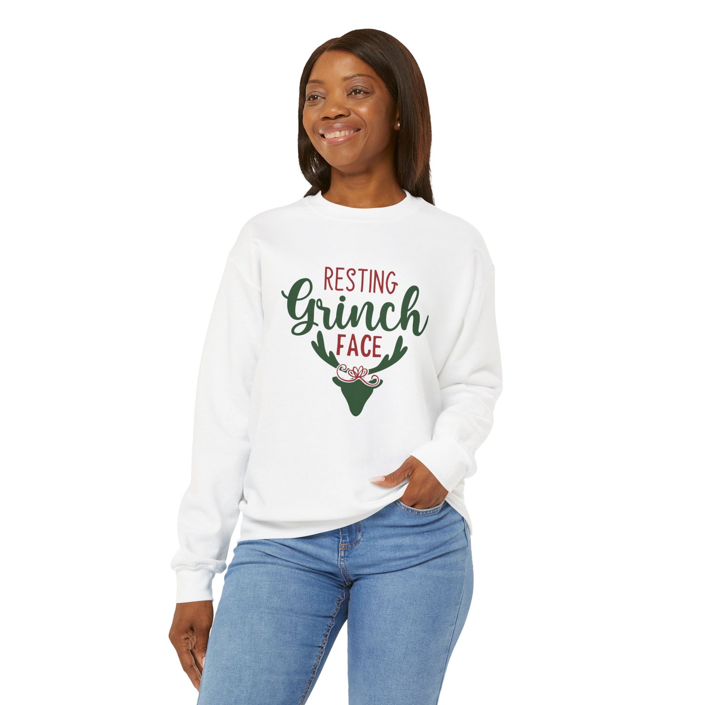 Resting Grinch Face - Crewneck Sweatshirt – Cozy Funny Holiday Comfort for All Glammas!