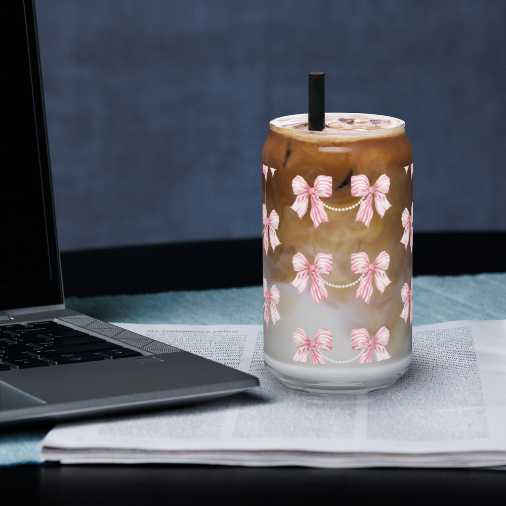 2 Pink Bow Tumbler: Iced Coffee Glass, Glass Cup | Mother's Day & Summer Gifts Glamma-rous Designs